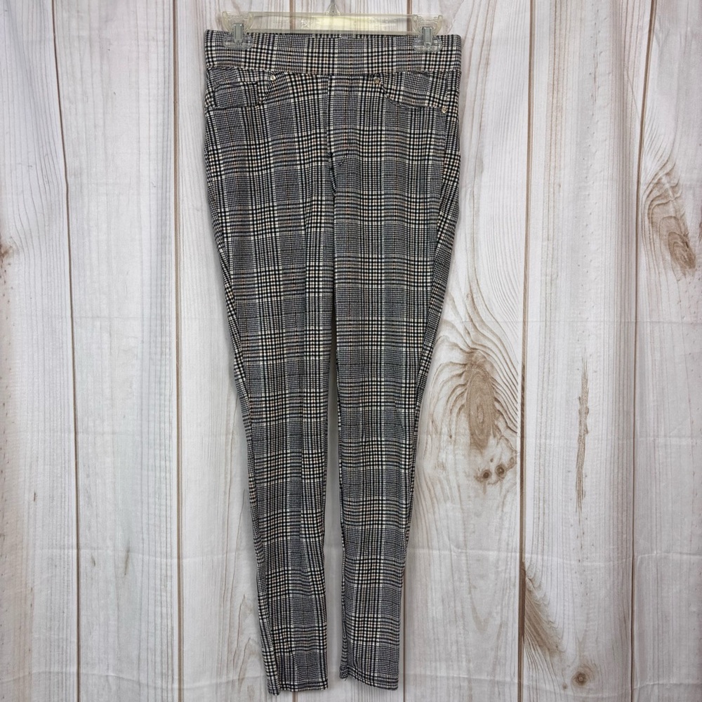 Seven7 Skinny Pull On Leggings Plaid Mid-Rise Pants Black White Brown Sz Small